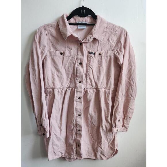 Columbia Shirt Womens Large Pink Corduroy Long Sleeve Button Front Outdoors Top - Picture 1 of 7